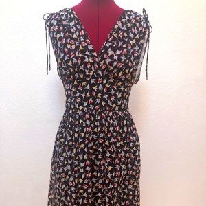 Zara Basics navy blue sleeveless bird dress